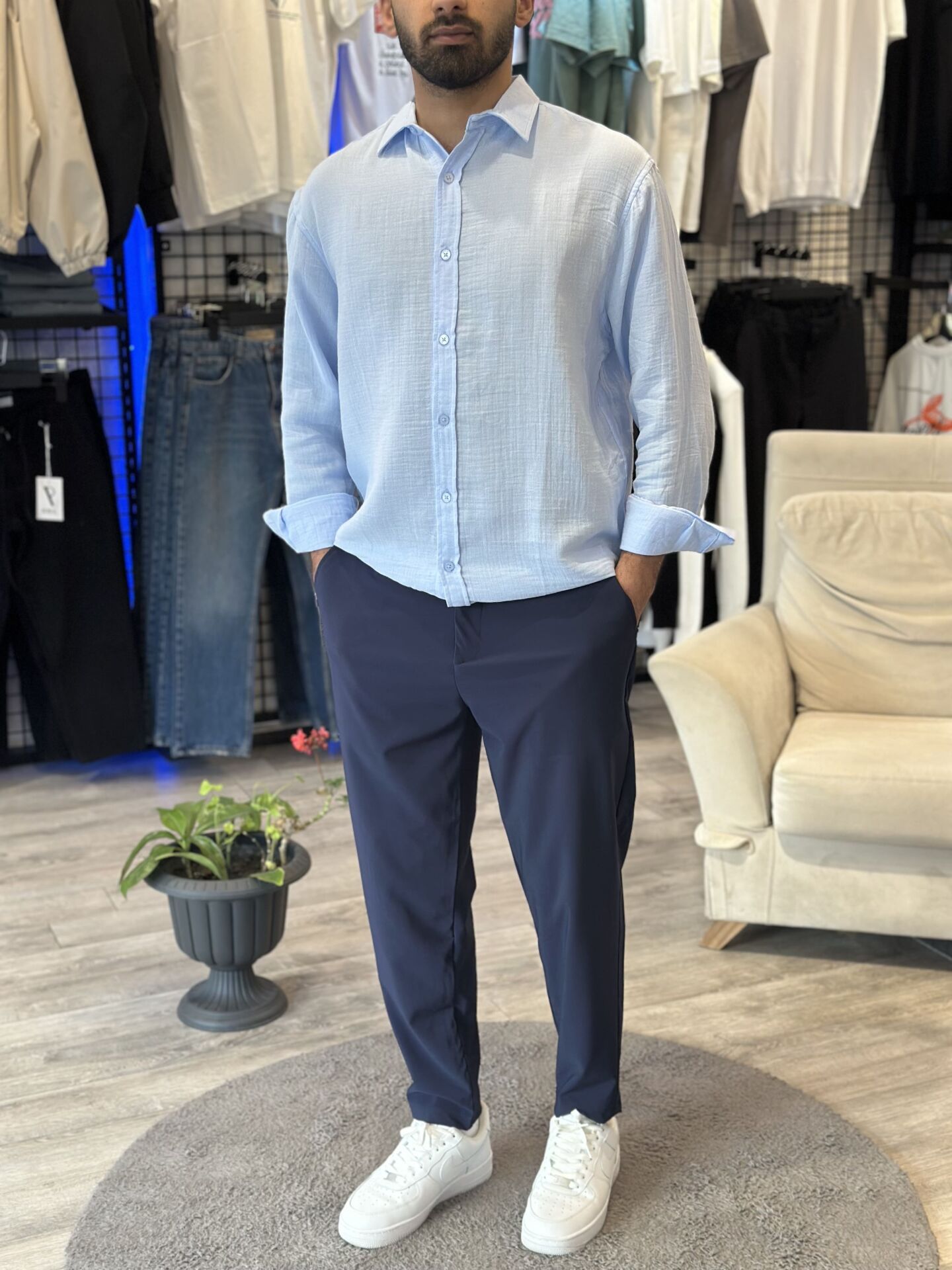 Müslin Kumaş Bebe Mavisi Oversize Gömlek