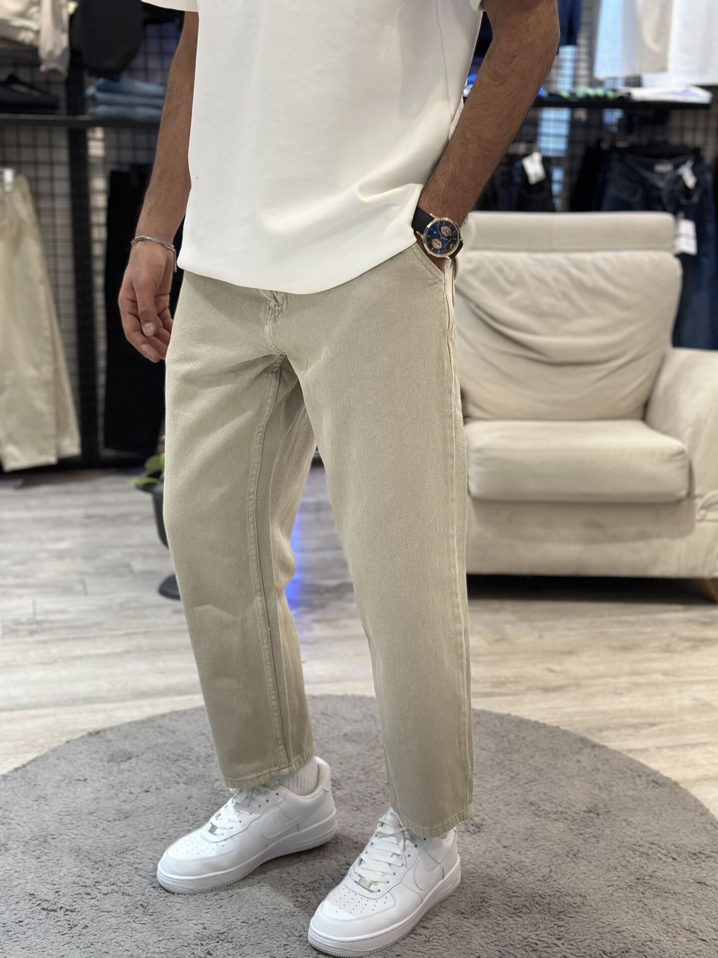 Boyfriend Kalıp Bej Pantolon